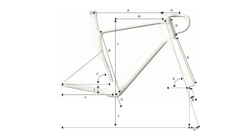 自転車のフレームジオメトリを示す技術図面